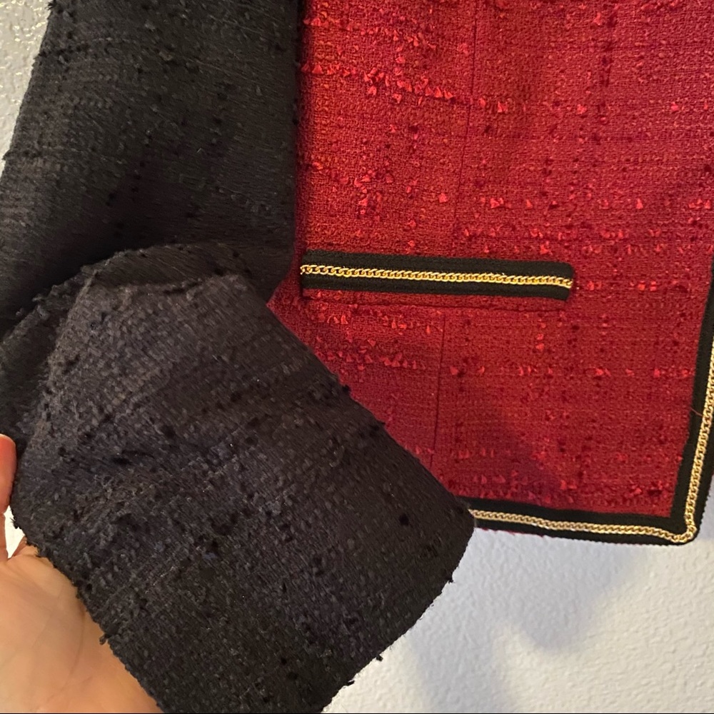 Mango Tweed Red Black Jacket L - Picture 7 of 12